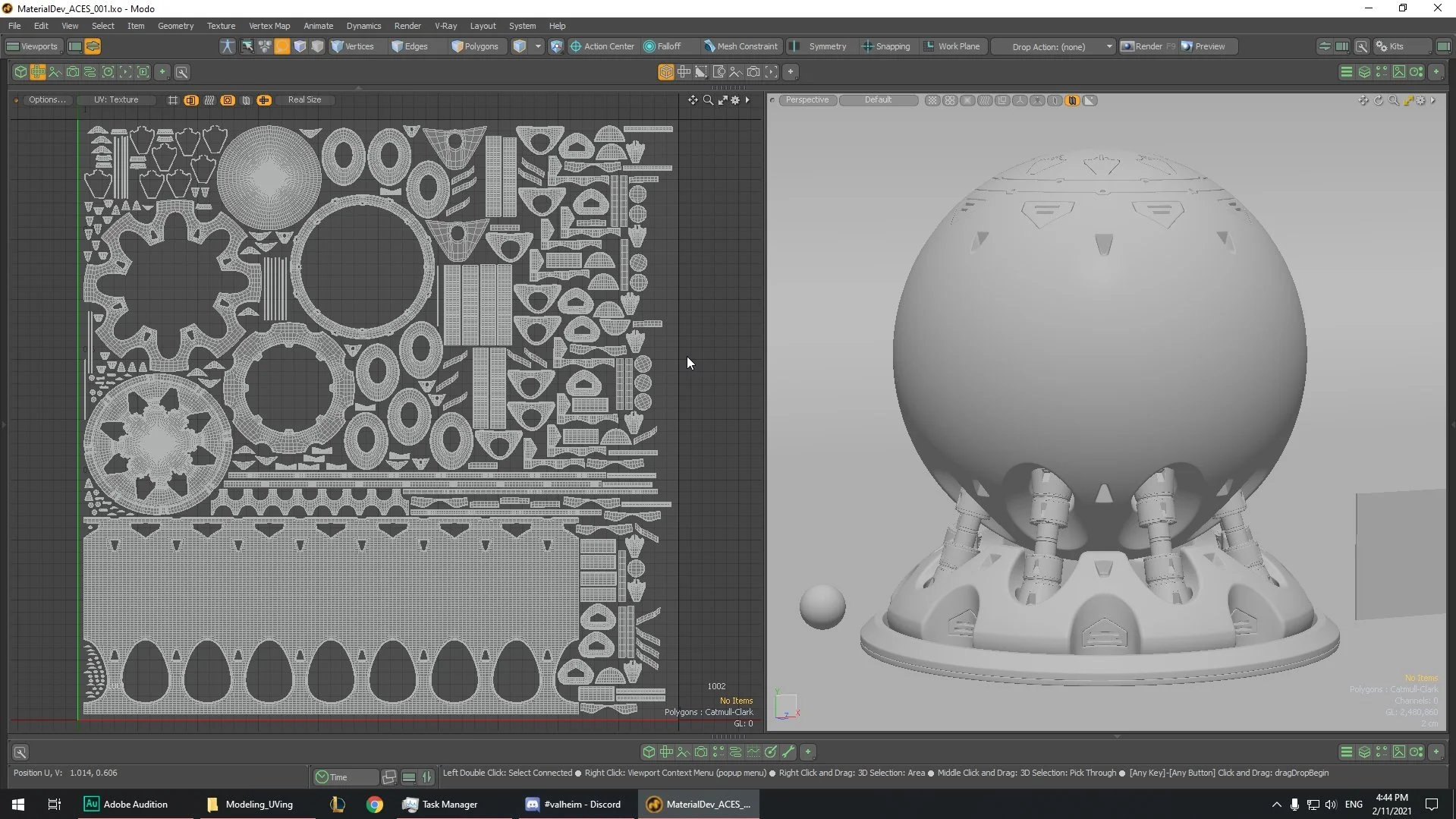 Shaderball UV layout in Modo