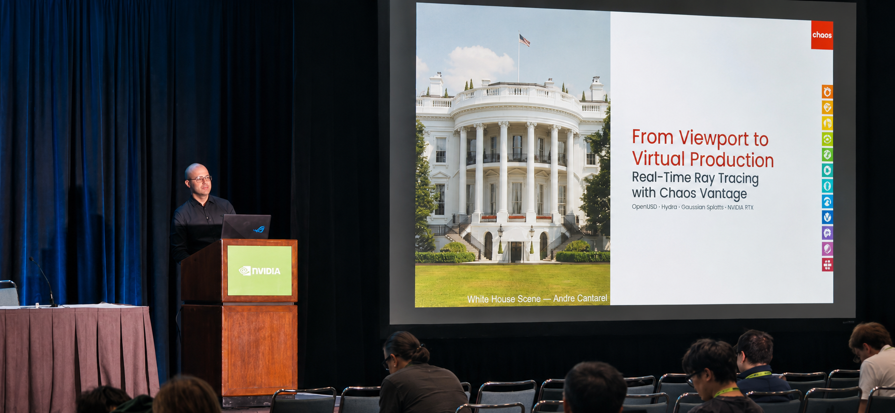 Muhammed Hamed presenting From Viewport to Virtual Production during NVIDIA RTX Rendering Day at SIGGRAPH 2026