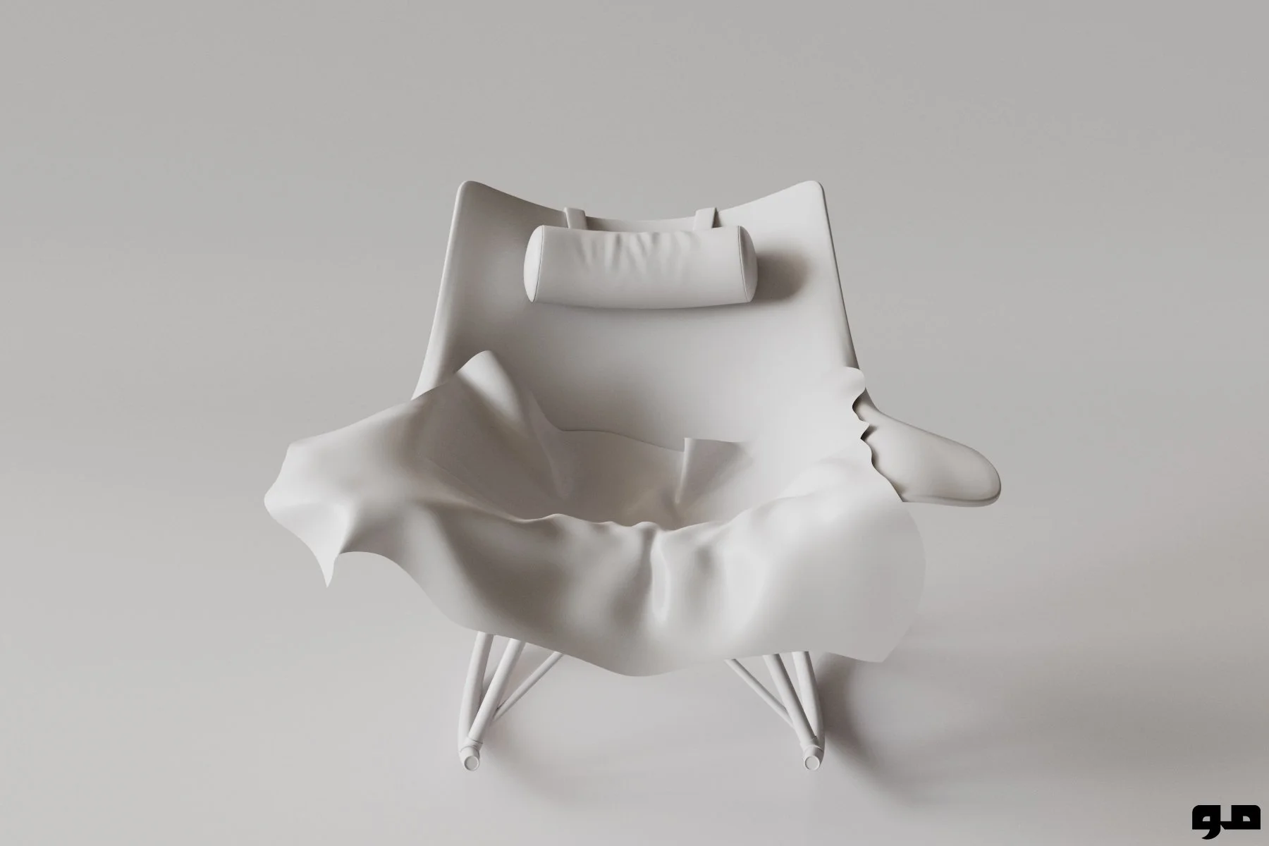 Leather and fur chair clay render