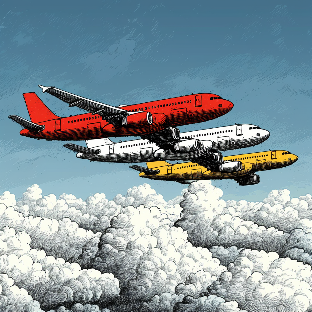 three merging planes