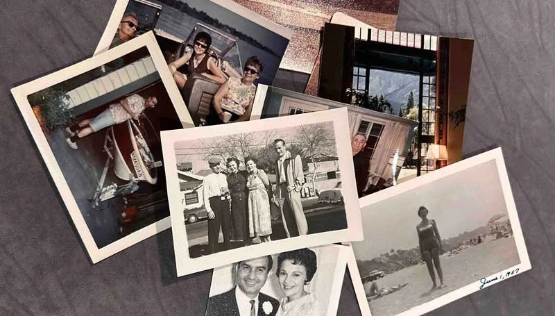 A pile of scanned vintage family photographs