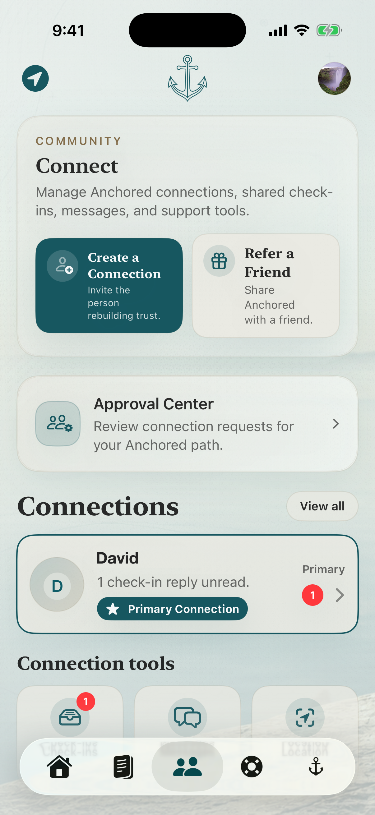 Anchored connection workspace in the Anchored theme