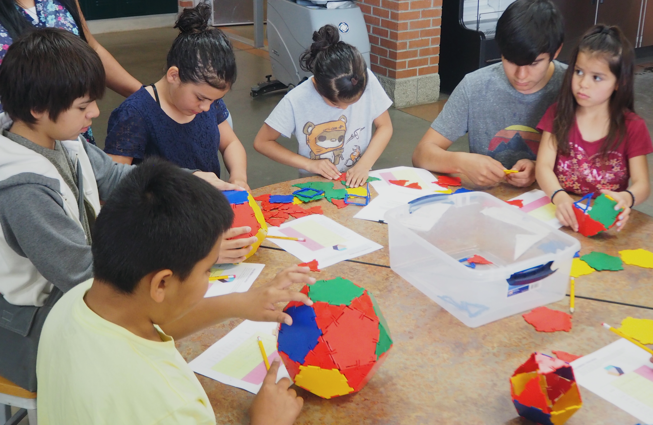 Students building polyhedra
