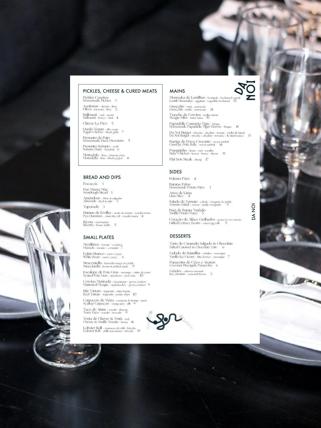 Da Noi restaurant menu closeup Lisbon