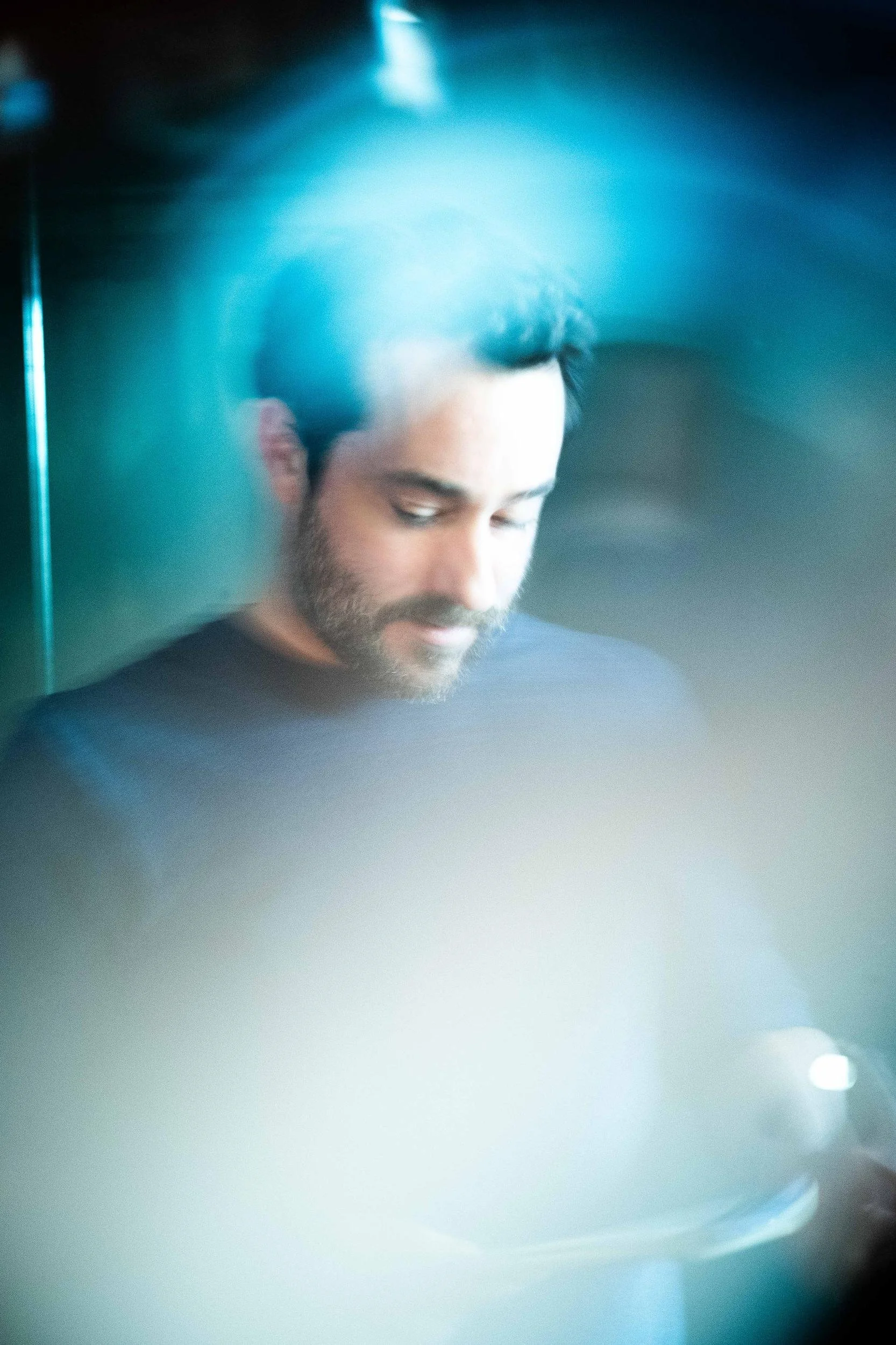 Chef portrait motion blur blue light