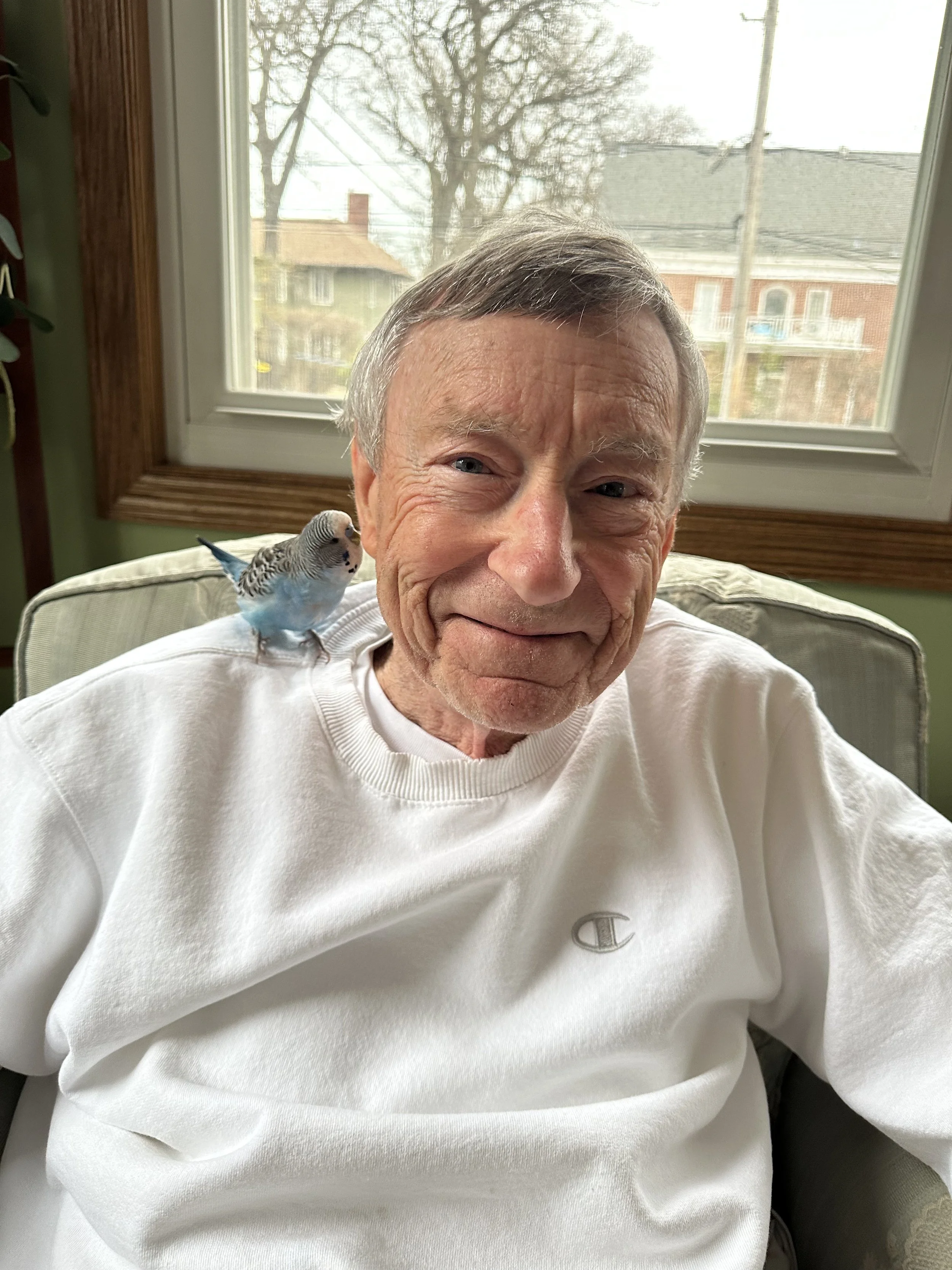 Dick Singler with his budgie