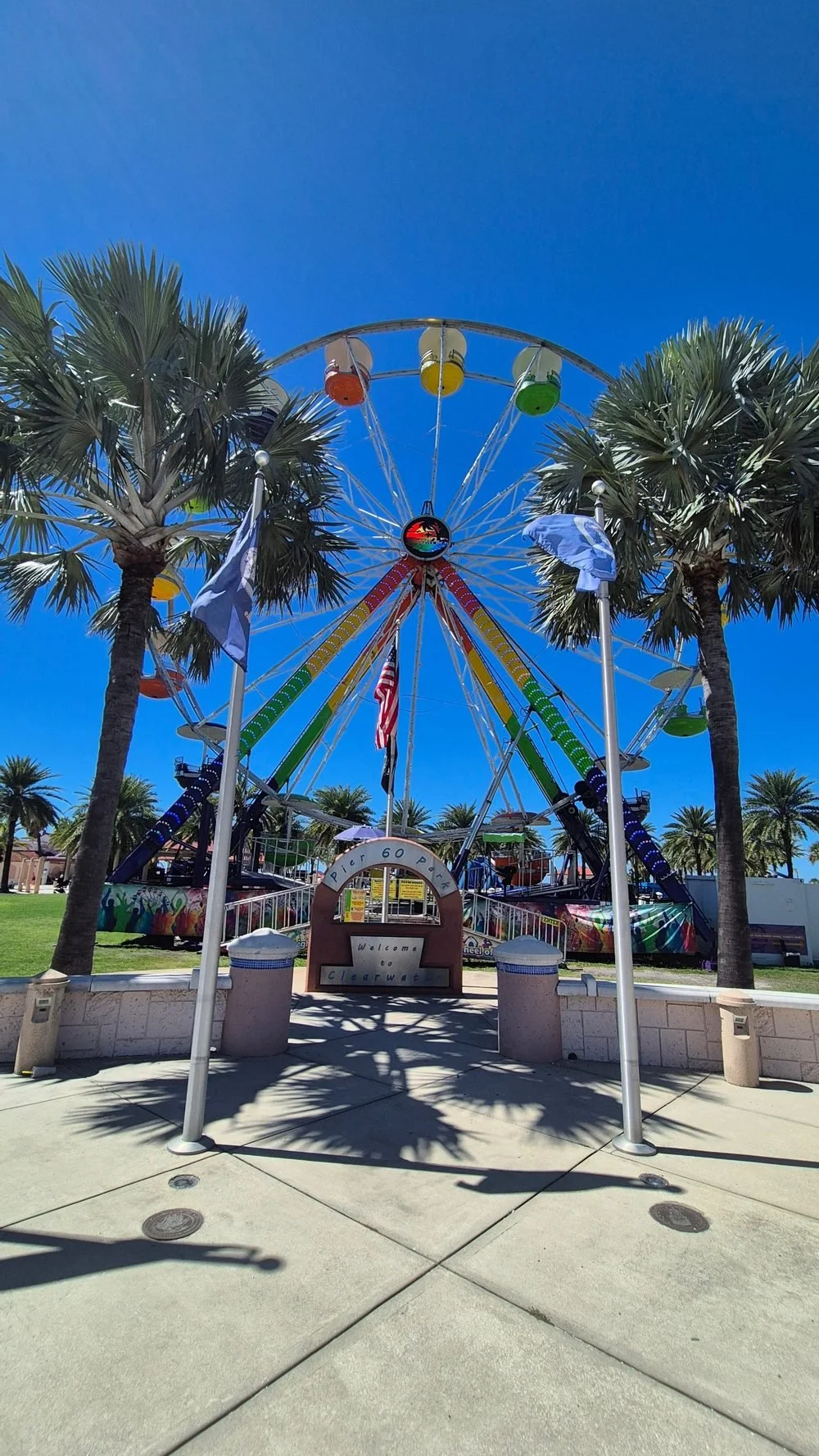 Clearwater Beach slides and Ferris wheel, Travelling Pandas in Clearwater