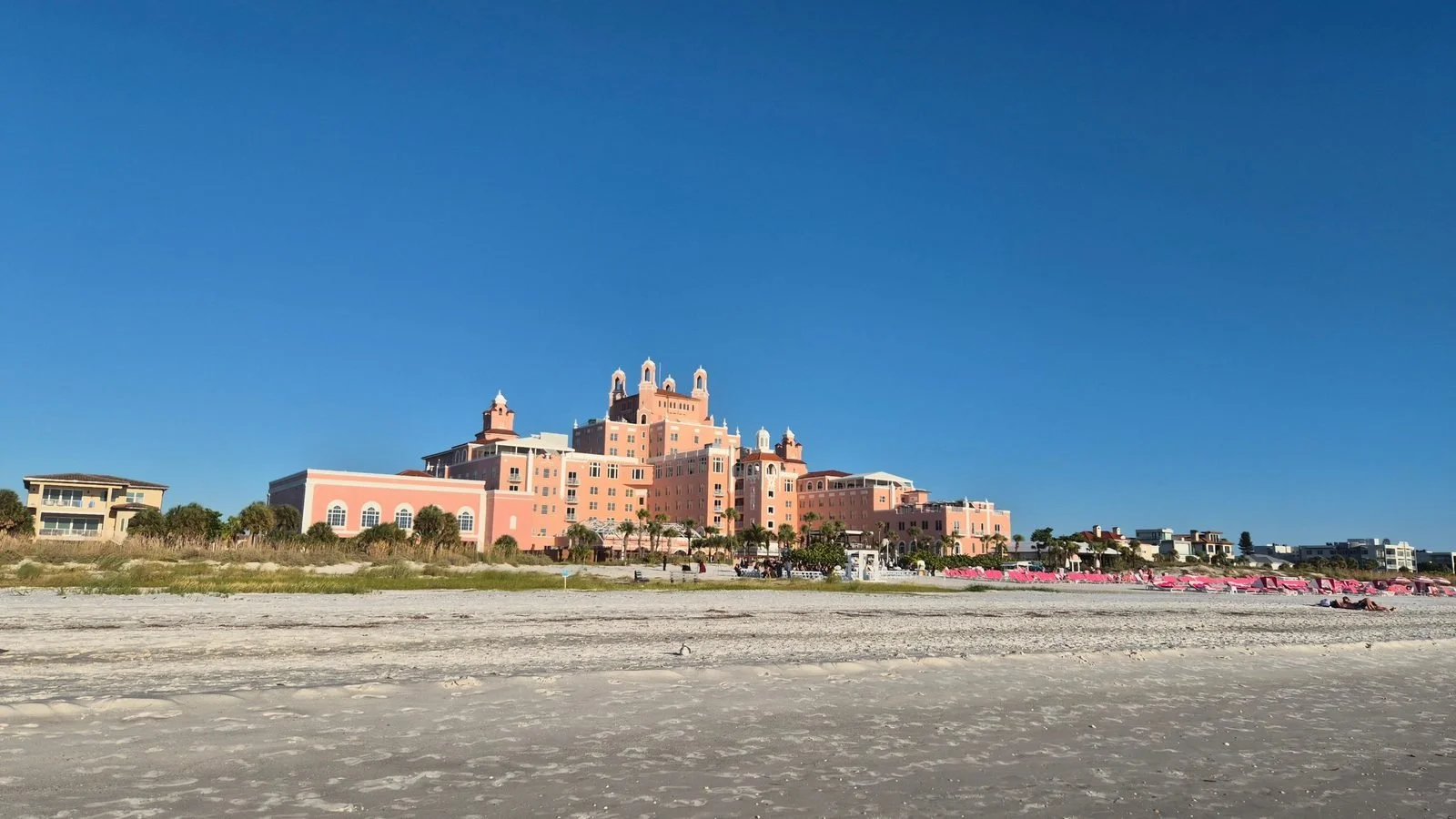 The Don CeSar pink palace from the sand at St Pete Beach, Travelling Pandas in St Pete Beach
