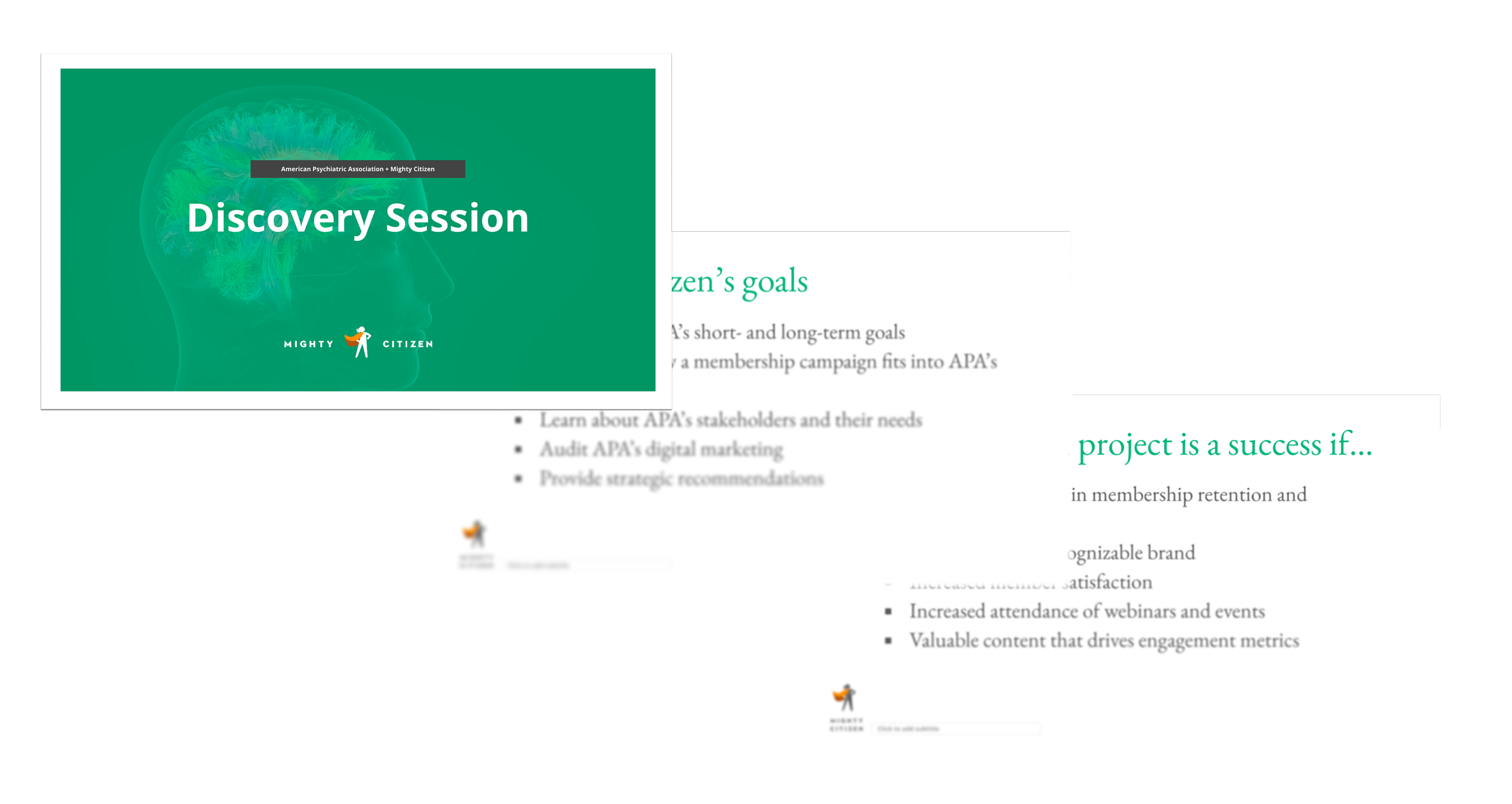 Slides from the discovery call presentation with APA