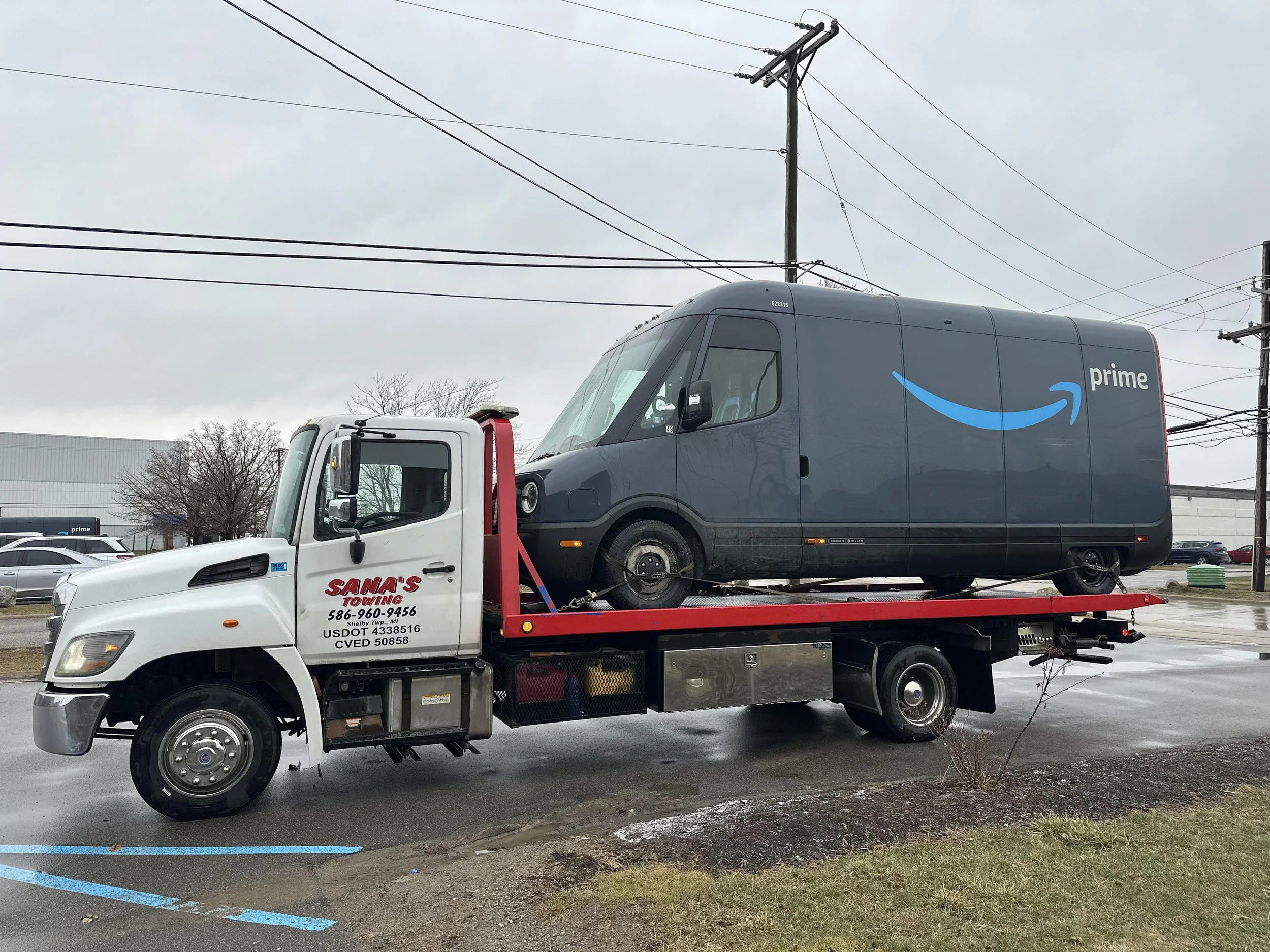 Amazon Prime van towed by Sana's Towing