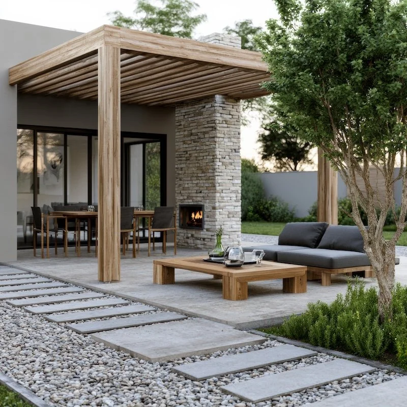 Backyard pool and patio built by Outdoor Solutions