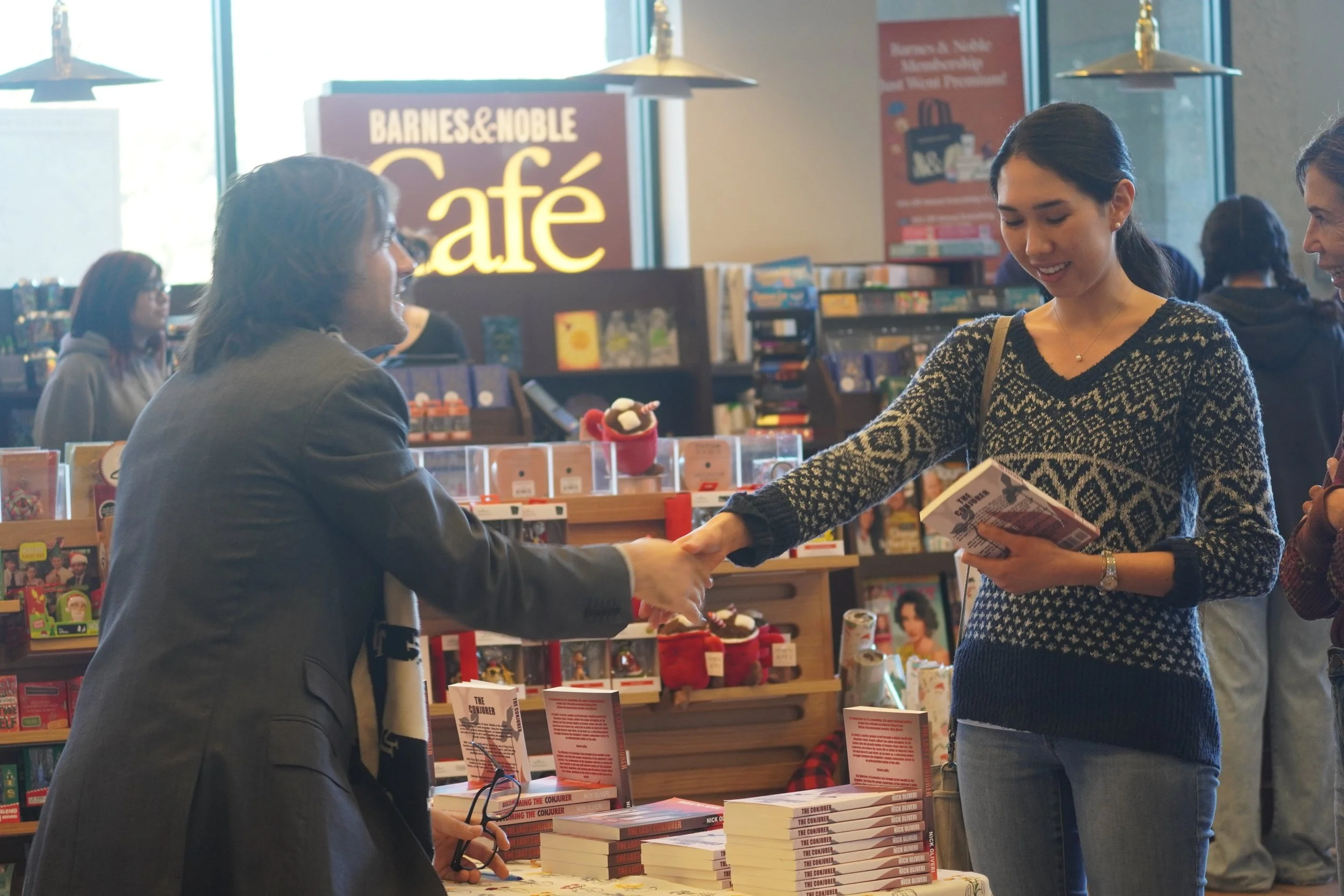 Book signing with reader