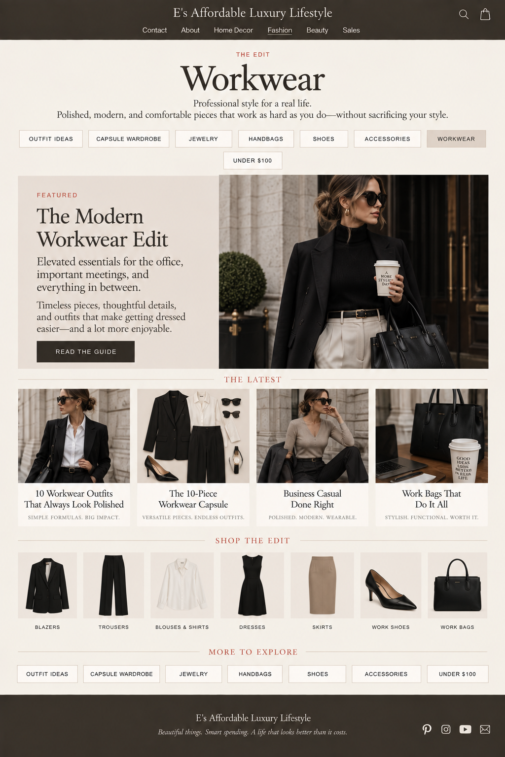 Workwear capsule example in black, cream and camel