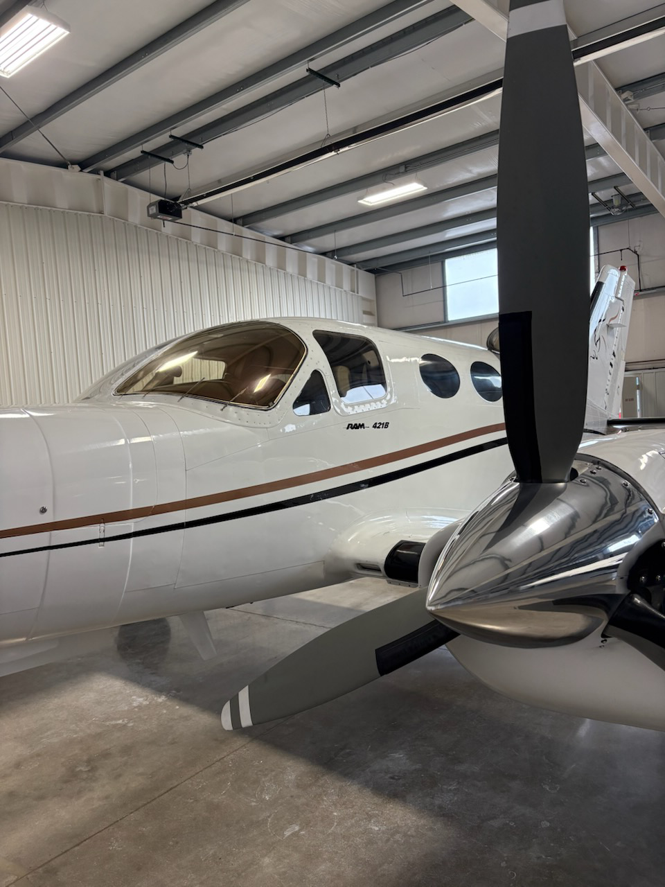 David O.'s Cessna 421B in a Front Range hangar