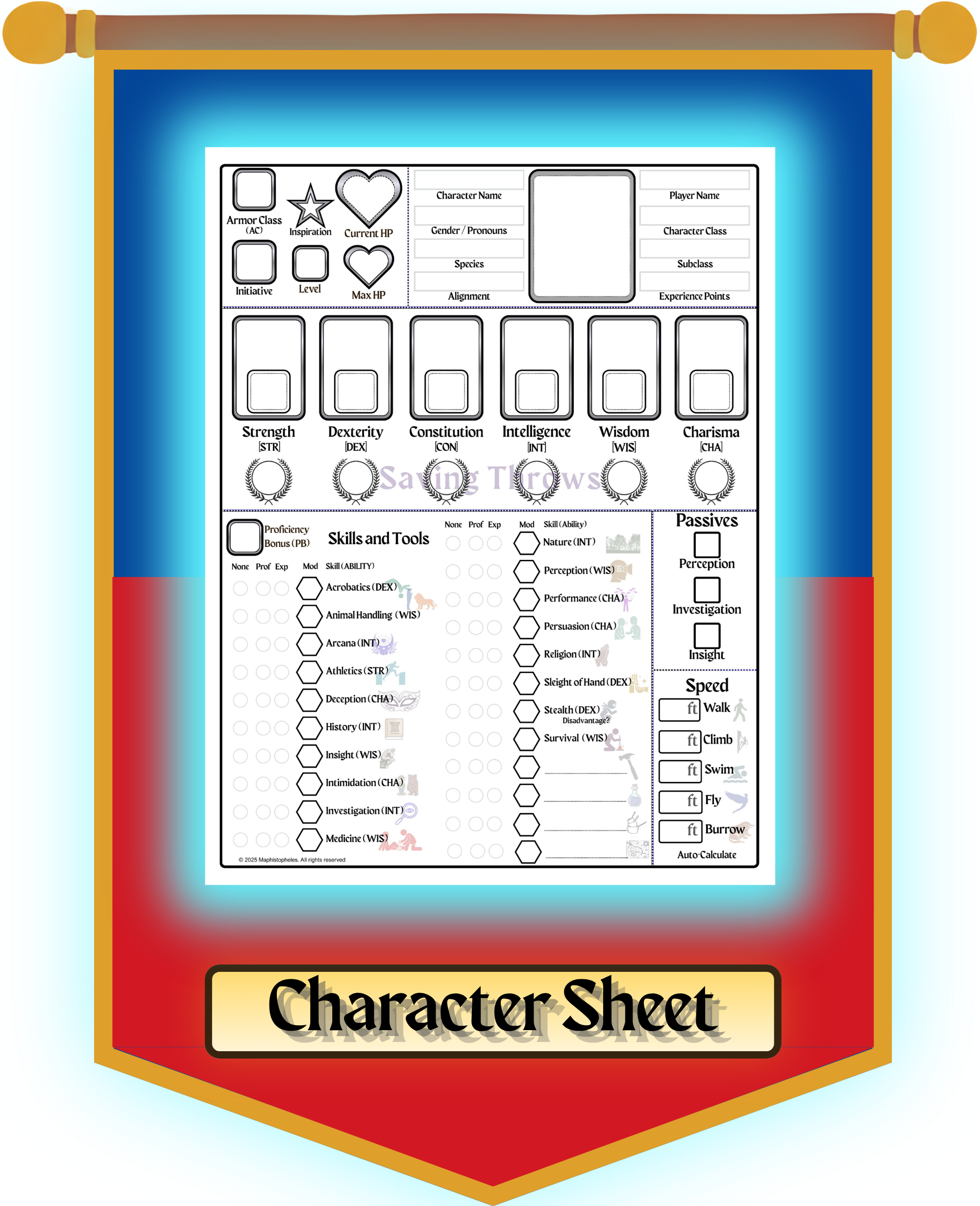 Character Sheet button hover over glow