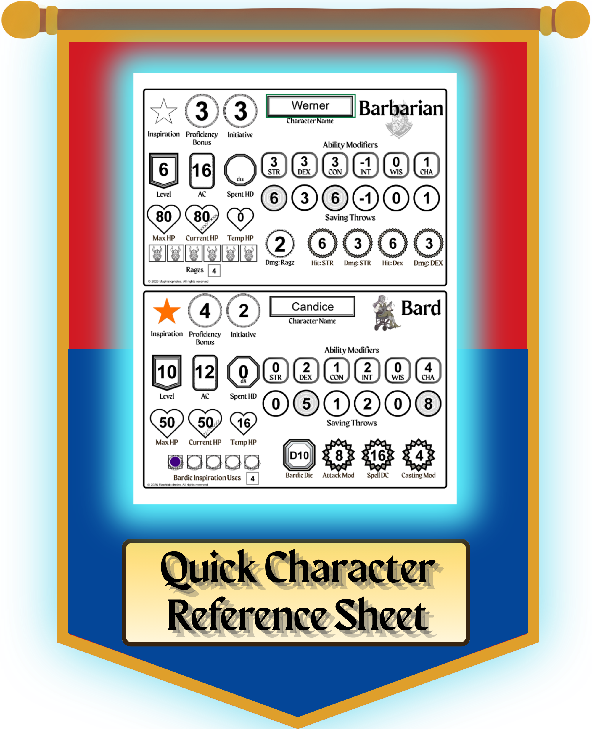 Character Sheet button hover over glow