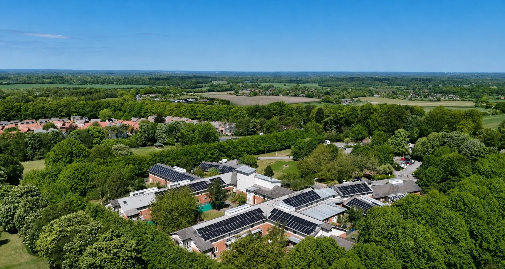 Solar PV panels on hospital rooftop - Future Homes Standard