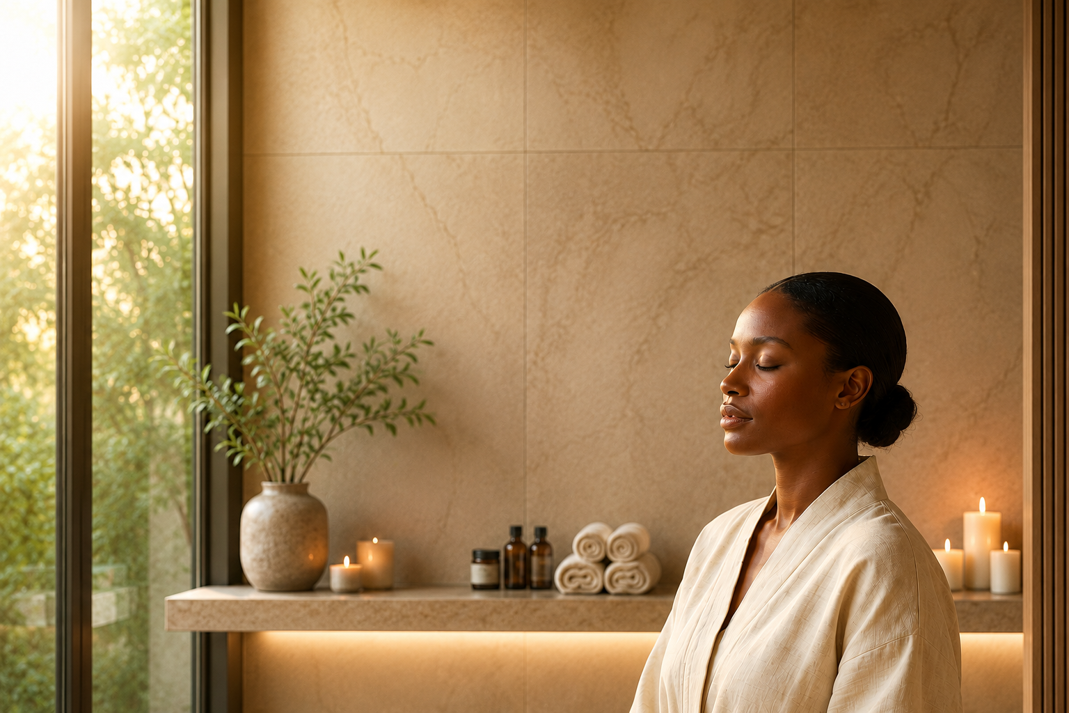 Woman with a calm, healthy complexion