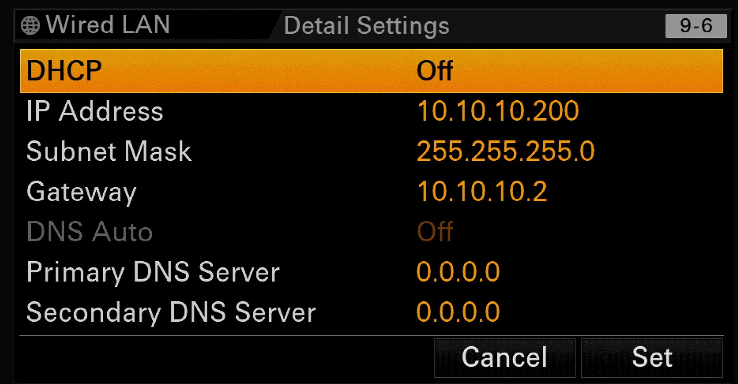 Sony FX6 Wired LAN menu