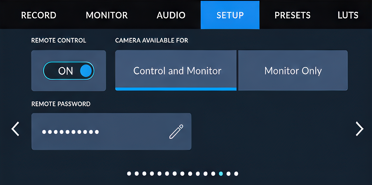 Blackmagic PYXIS remote access password settings