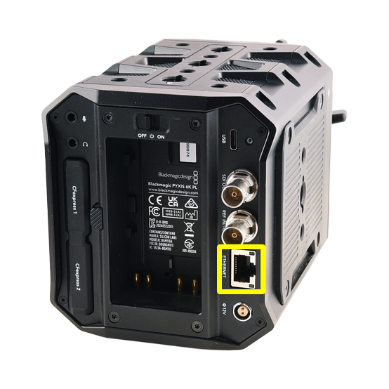 Ethernet connection on the Blackmagic PYXIS