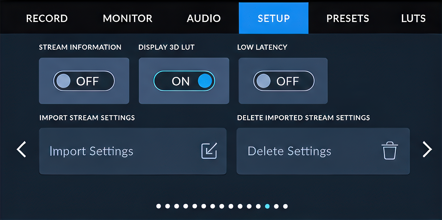 Blackmagic PYXIS stream information screen