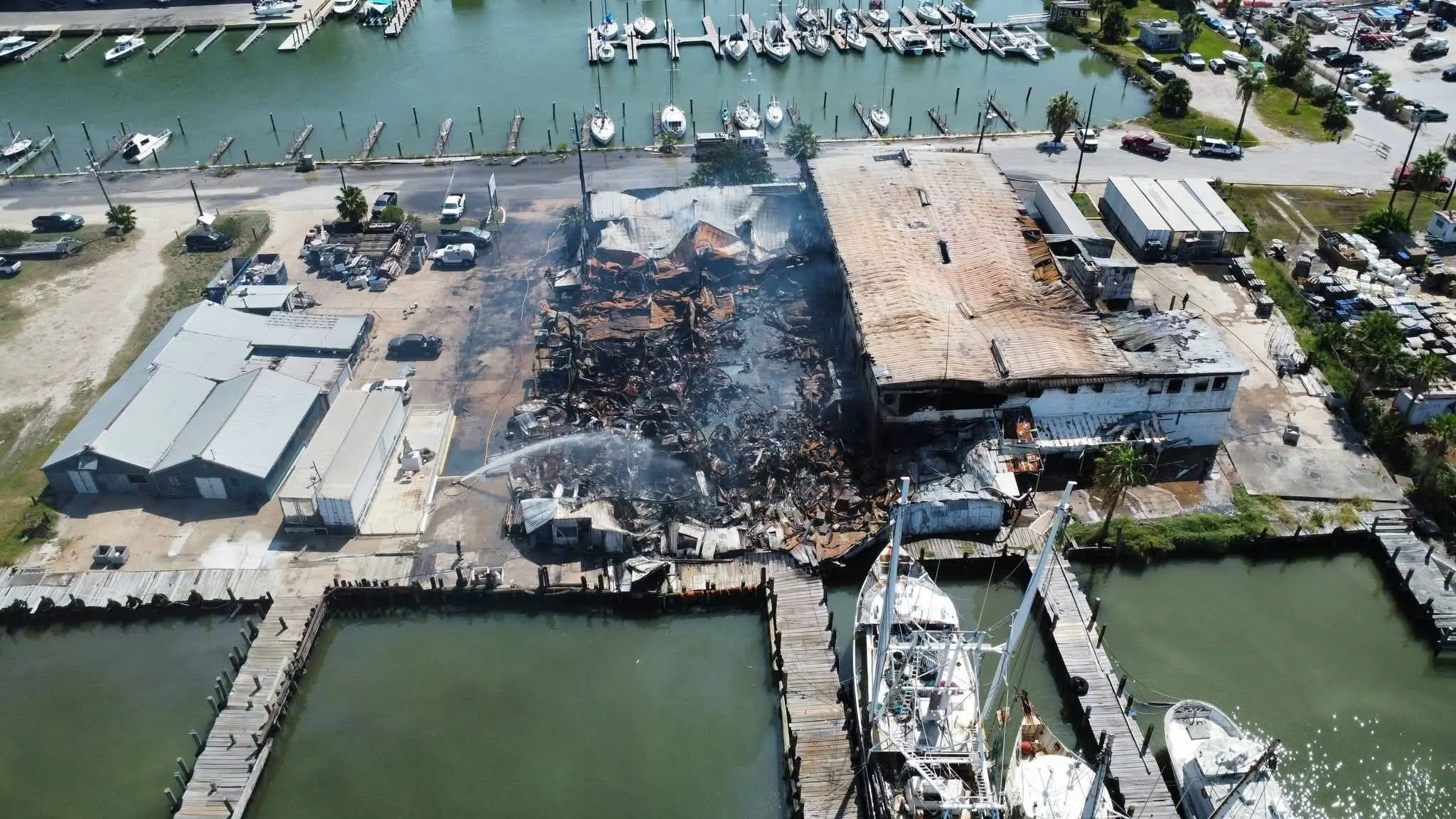 Aerial documentation of a large commercial fire loss at a marina