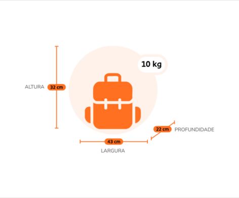 Medidas da mochila ou bolsa GOL