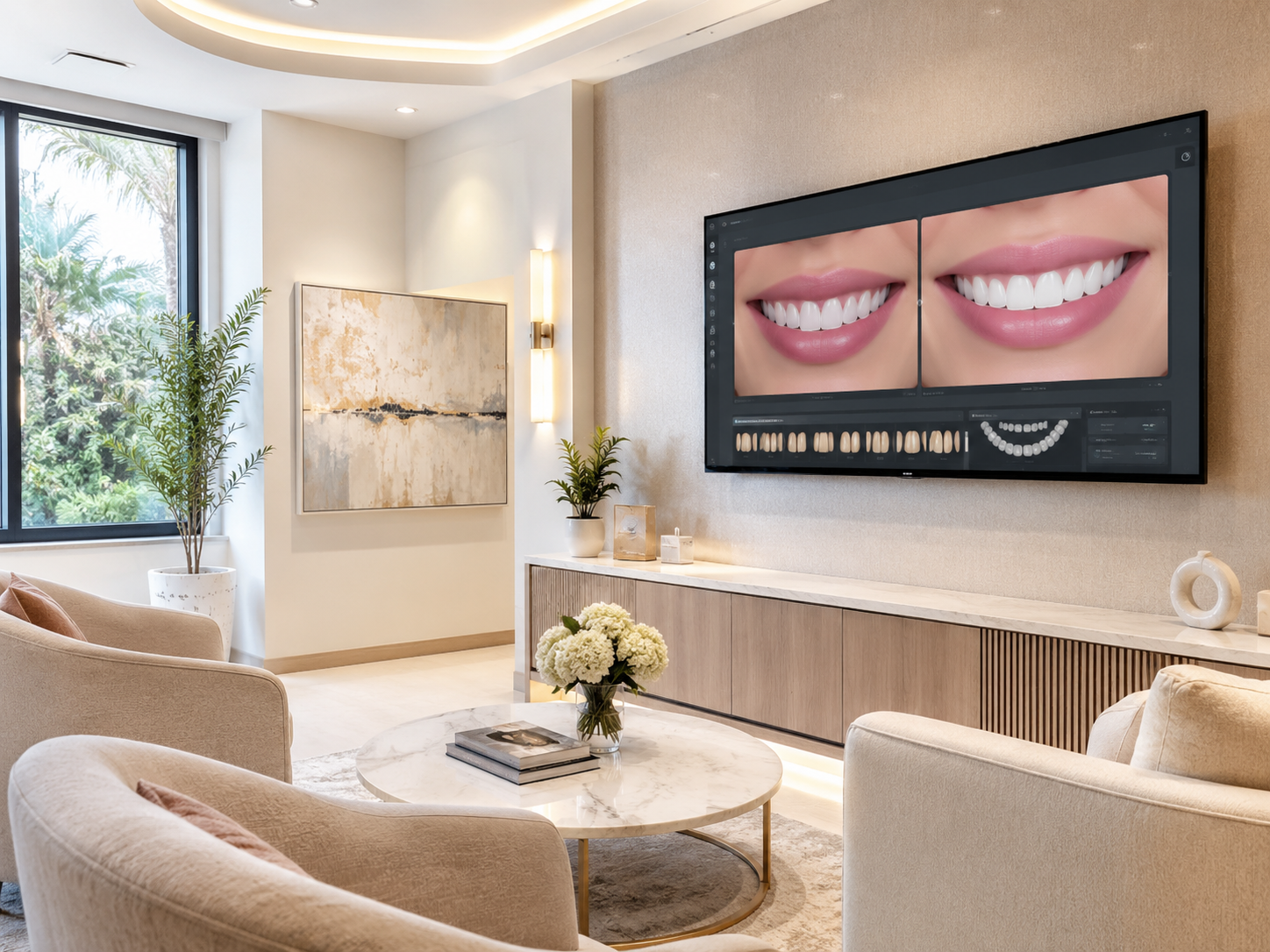 Modern cosmetic dentistry consultation room for smile makeover planning