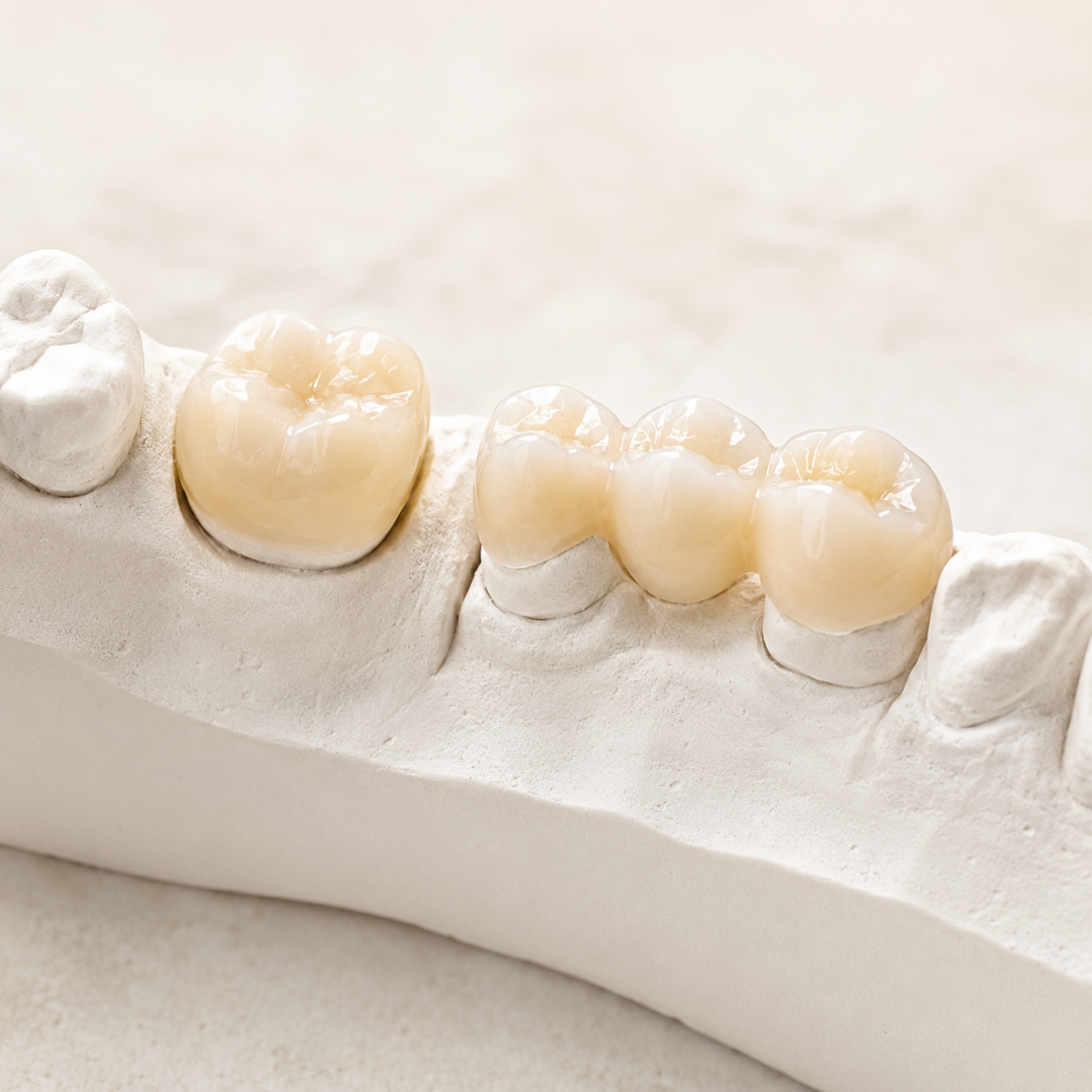 Dental crown and bridge restoration examples showing restorative dentistry