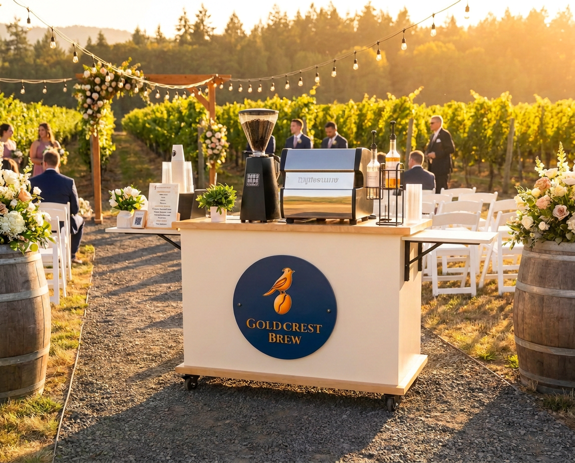 Vineyard wedding coffee cart