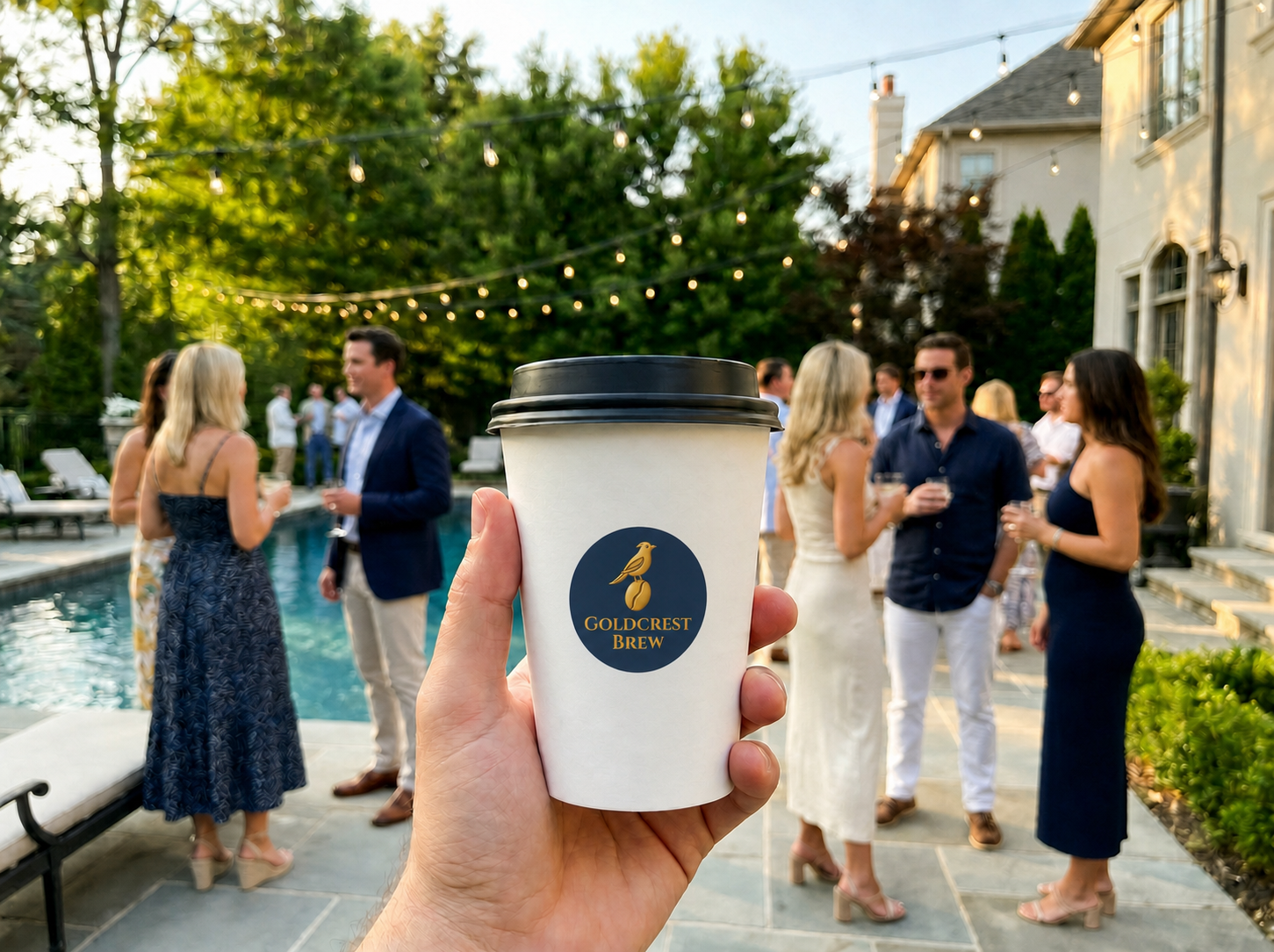 Guests enjoying coffee at a private outdoor gathering