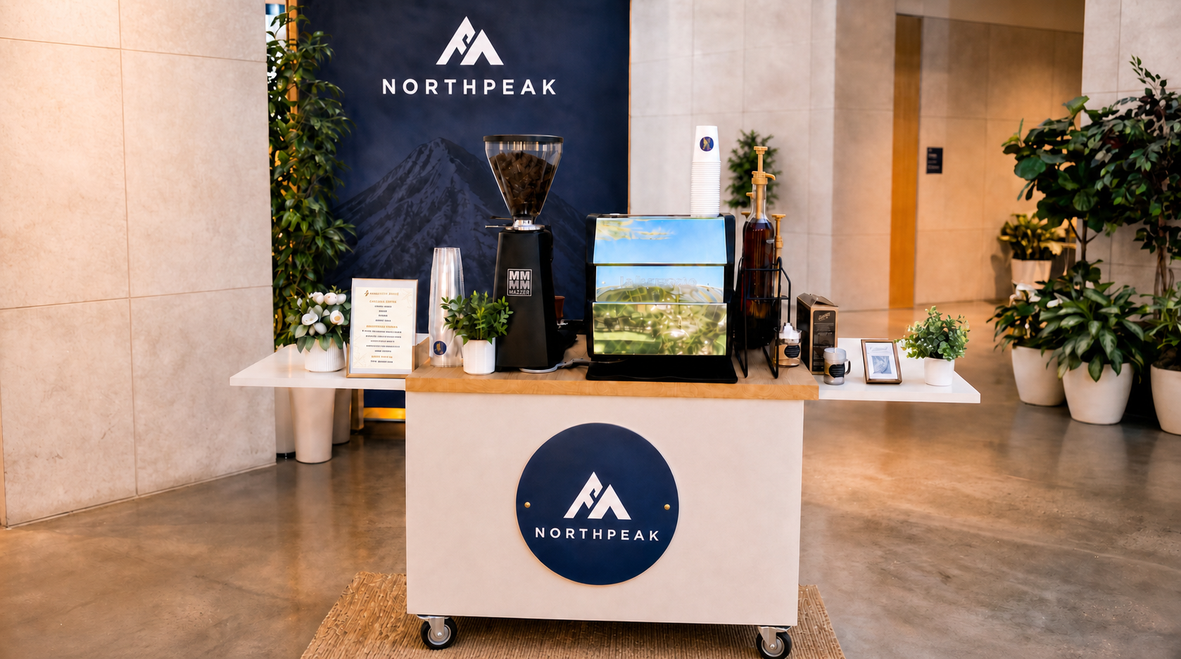 Branded coffee cart at a corporate brand activation