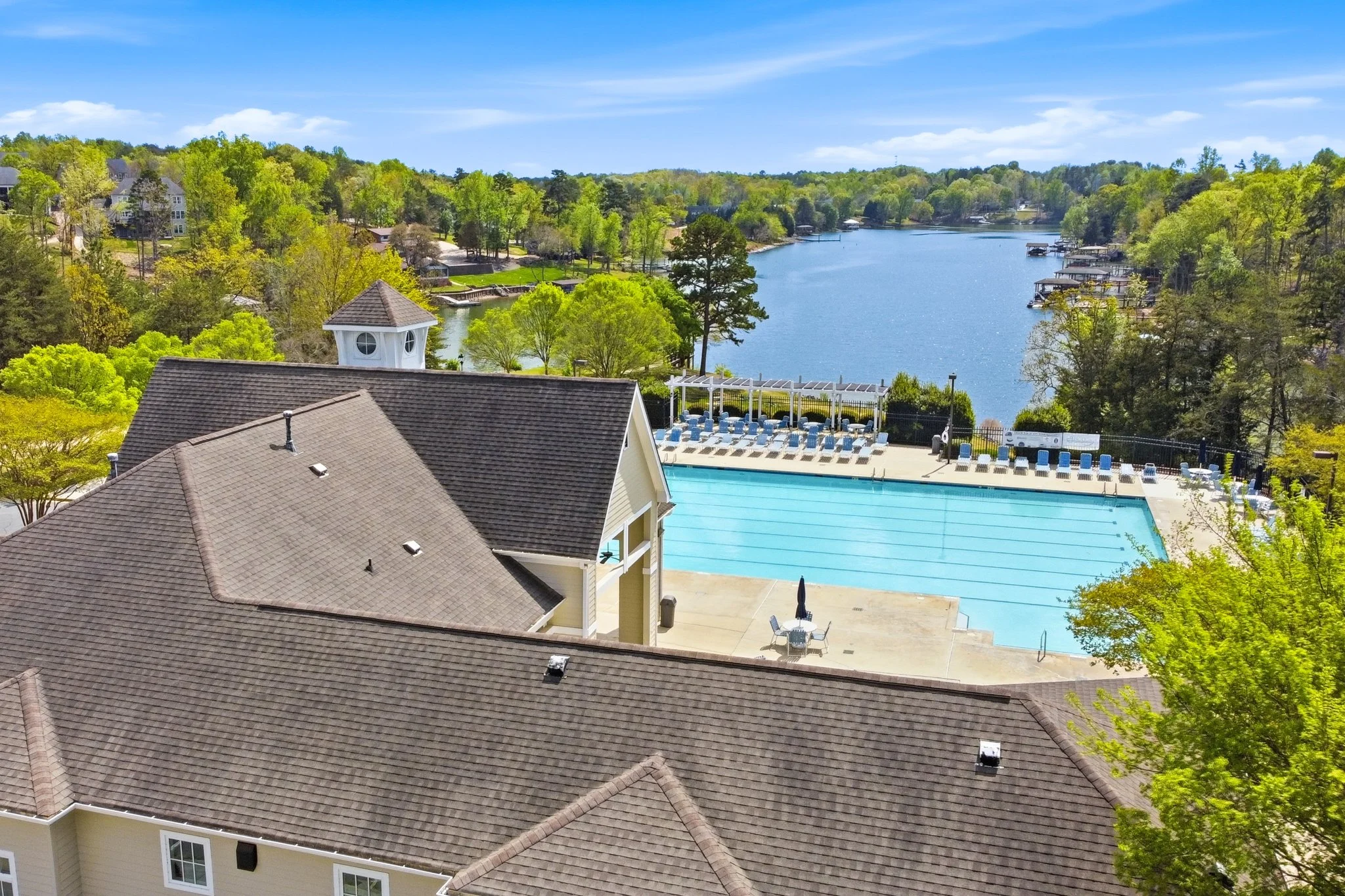 Tega Cay community pool overlooking Lake Wylie