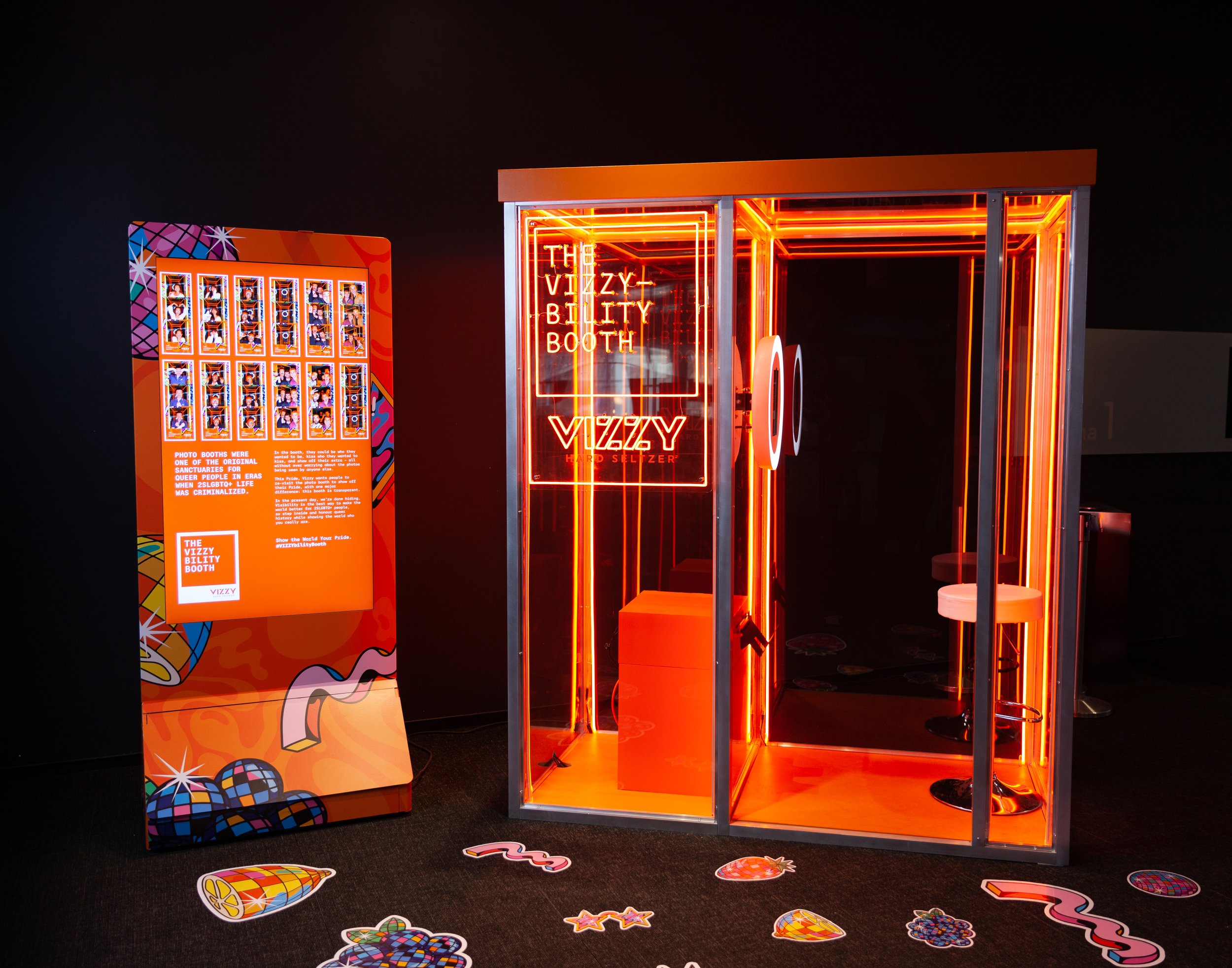 Branded transparent enclosed photo booth exterior