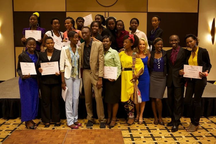 Graduates of the Women's Potential in Cinema workshop on stage in Kigali