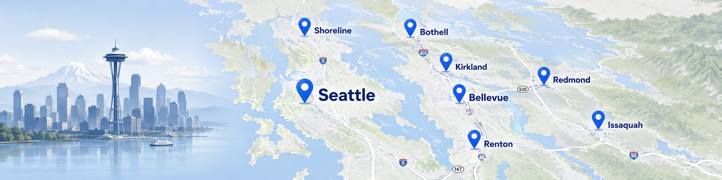 Map showing Neptune Plumbing service areas around Seattle