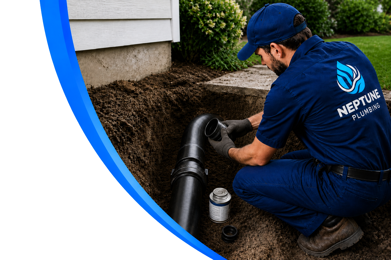 Neptune Plumbing sewer line repair plumber working on drain pipe in Seattle