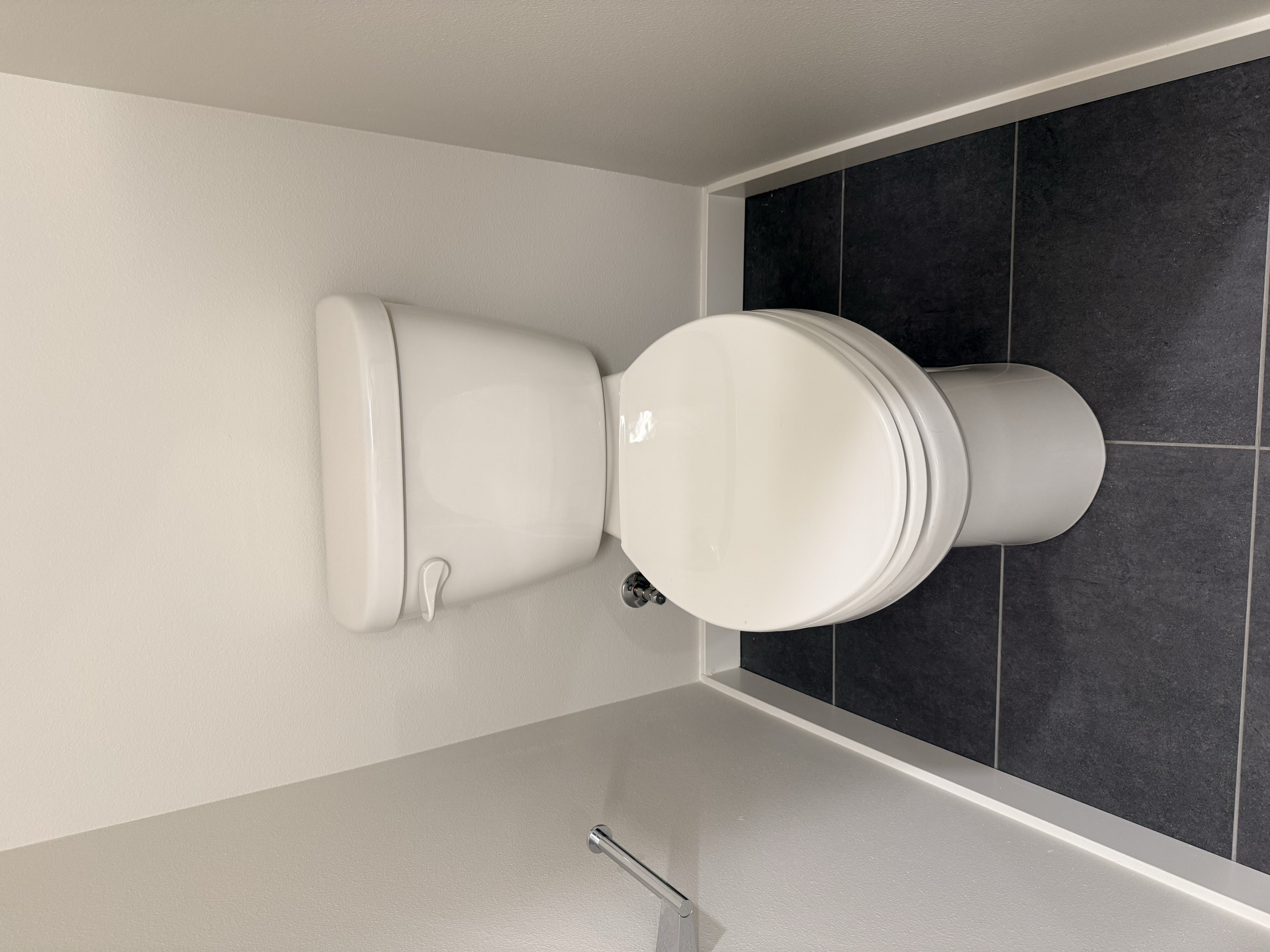 New replacement toilet installed in a Bothell bathroom by Neptune Plumbing after removal of a structurally damaged toilet.