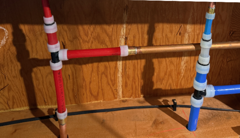 Before and after copper pipe leak repair in Sammamish bathroom ceiling with PEX pipe replacement by Neptune Plumbing.