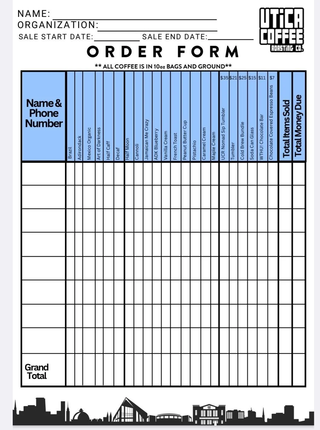 Utica Coffee Order Form
