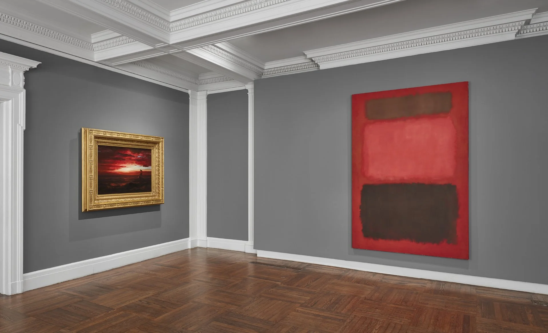 Frederic Edwin Church, Marine Sunset, 1881-82, Mark Rothko, Browns and Blacks in Reds, 1957