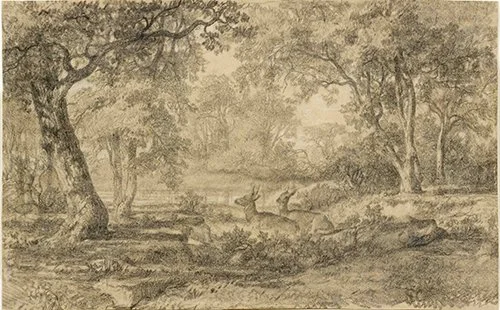 Gustave Courbet, Landscape with Large Trees and Deer