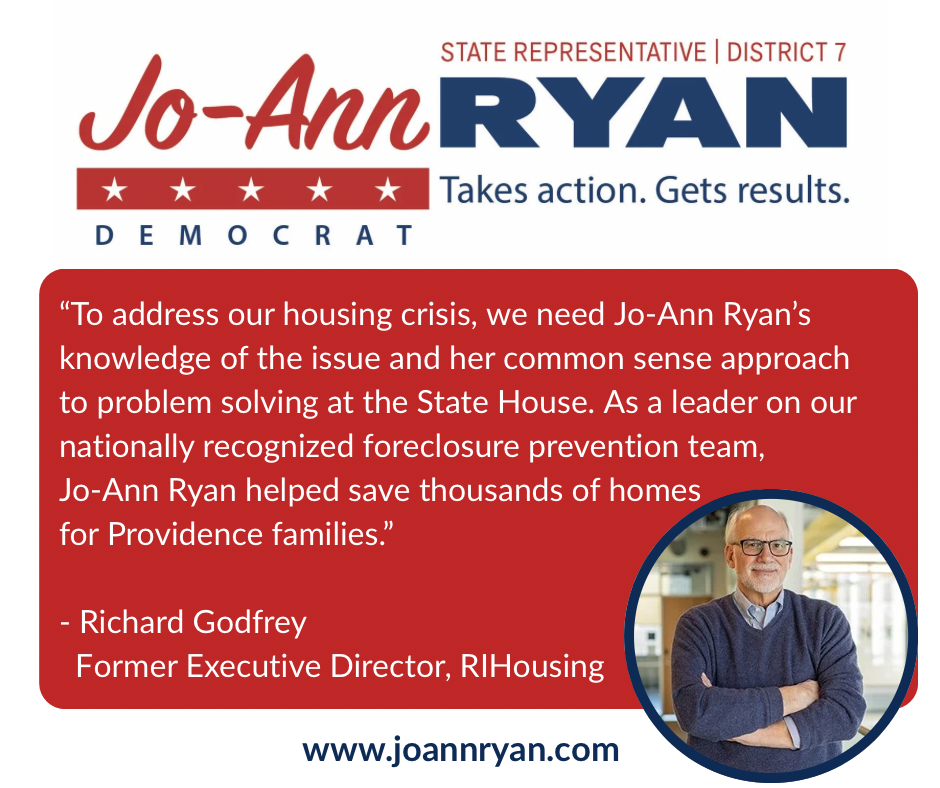 Quote from Richard Godfrey, Former Executive Director, RIHousing, endorsing Jo-Ann Ryan