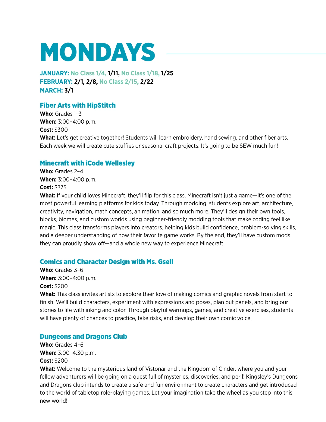 Program descriptions