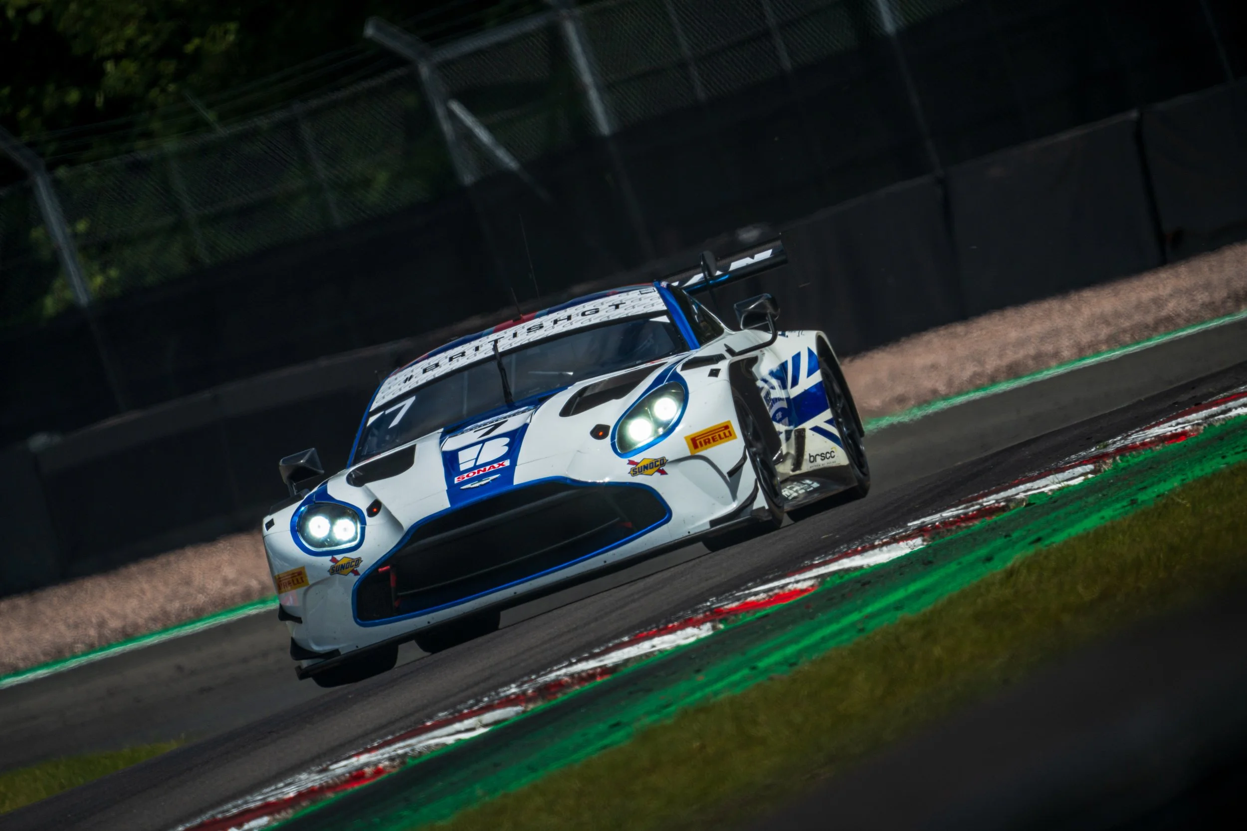Close-up detail of a British GT race car
