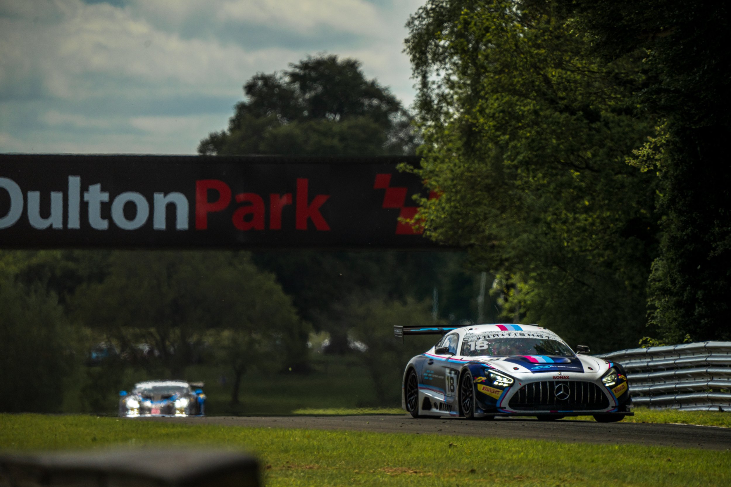 GT race car photographed on circuit at Oulton Park