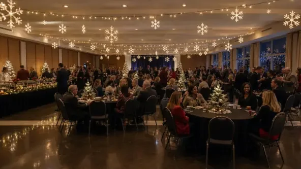 A holiday party being held in Murray Hall.