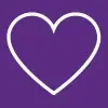 A white outline of a heart on a purple background