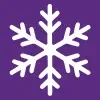 A white outline of a snowflake on a purple background